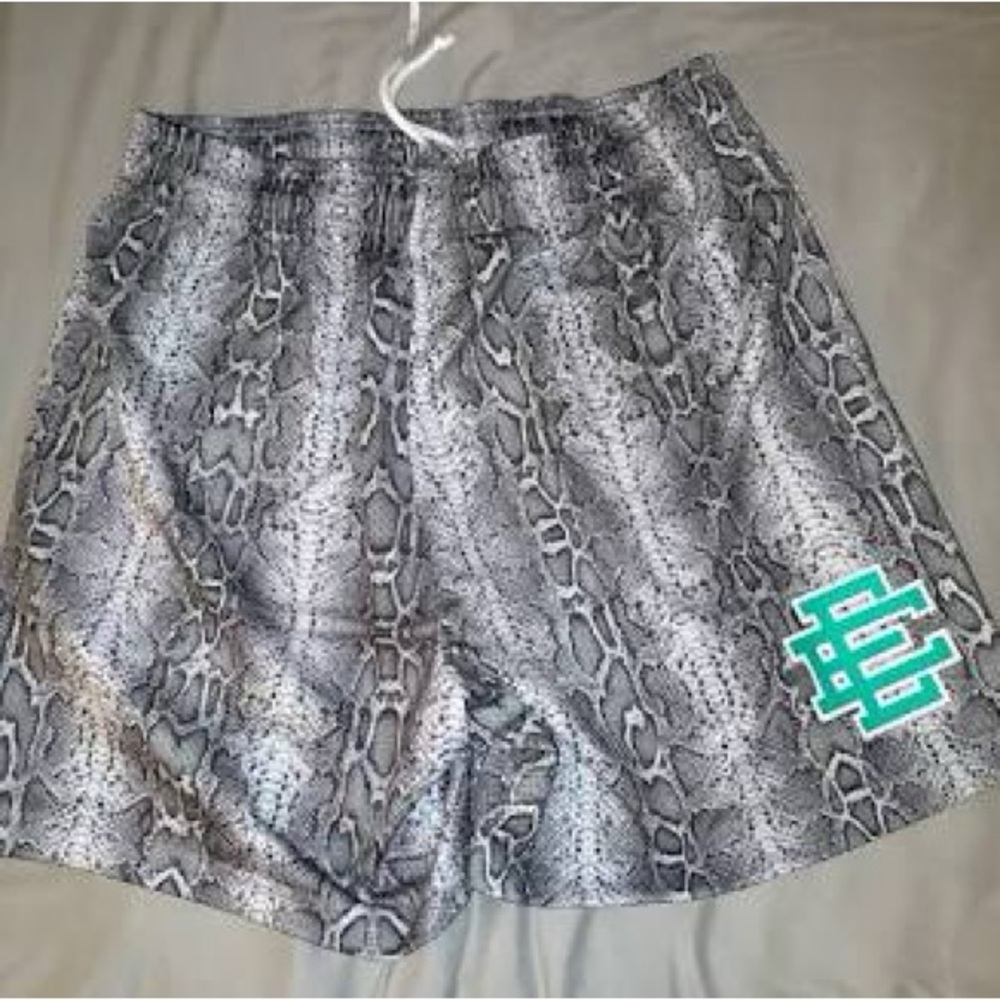 Gray Snake Print Shorts with Logo